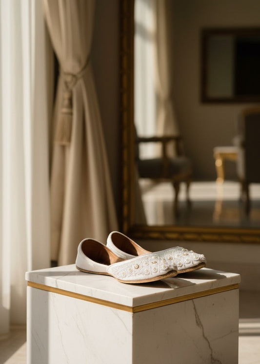 Ladies White Embroidered Ethnic Shoes Online in KSA Riyadh Saudi Arabia Oman Bahrain Qatar