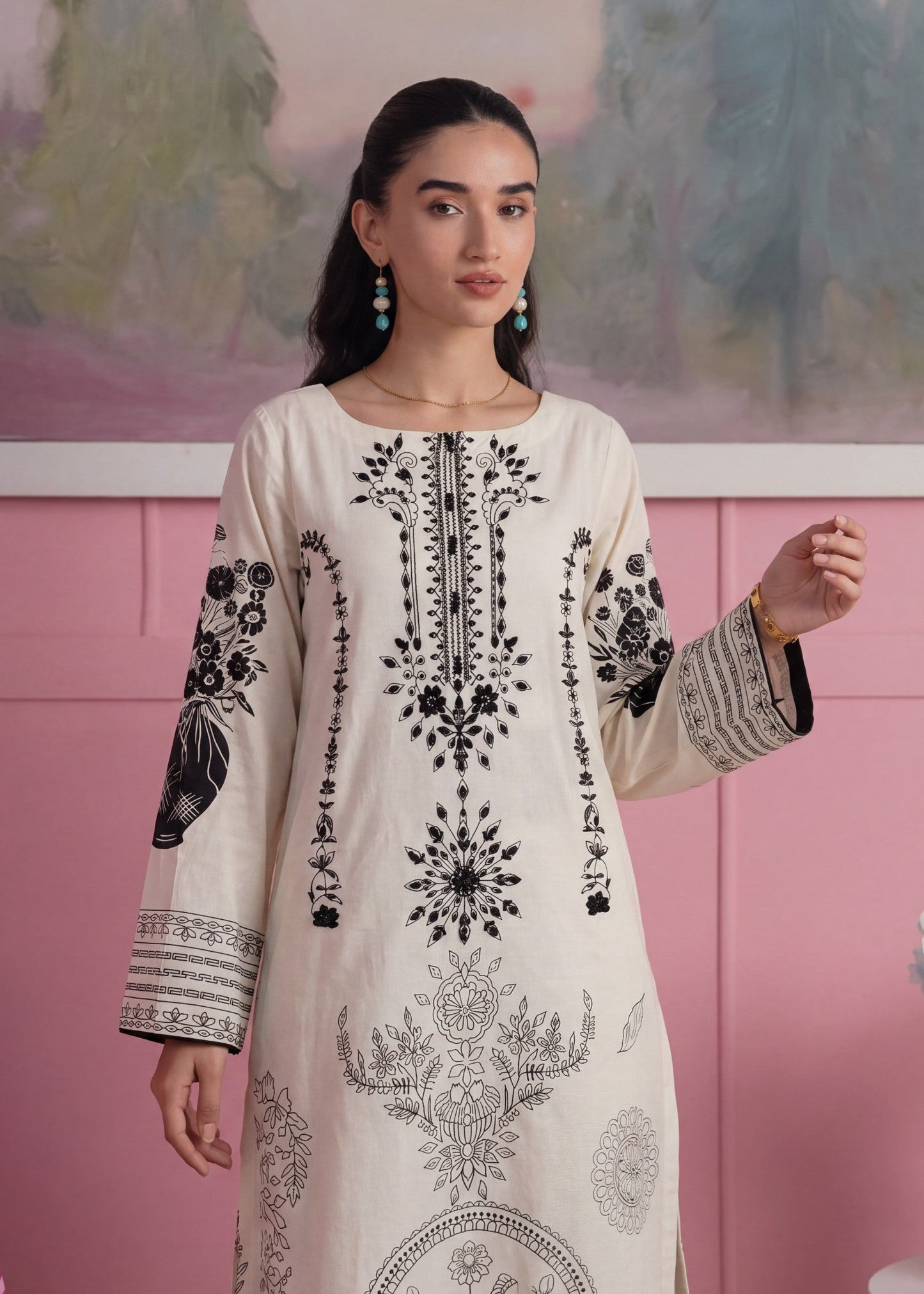 Ladies White Embroidered Kaftan Online in Sri Lanka India Australia