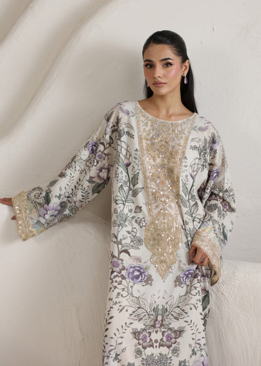 Ladies White Embroidered Kaftan Pakistani Clothes Online in KSA Riyadh Saudi Arabia Oman Bahrain Qatar