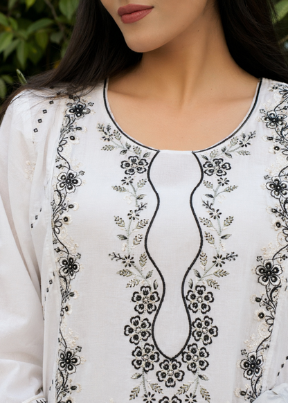 Ladies White Embroidered Lawn Suit Online in UK USA Canada