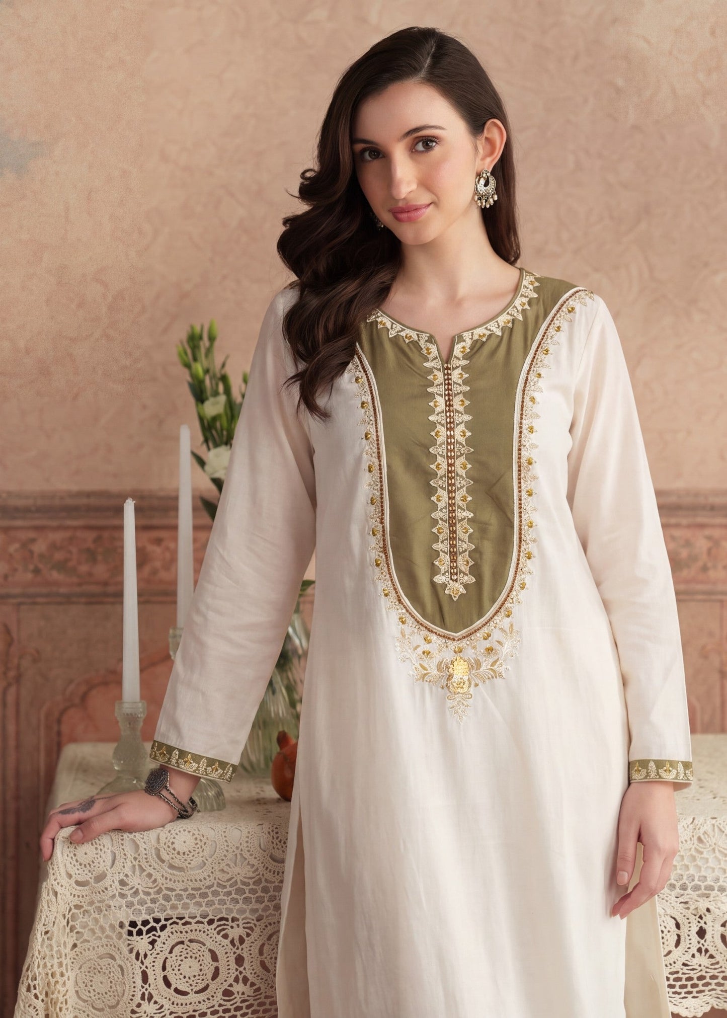 Ladies White Embroidered Shalwar Kameez Online in UK USA Canada