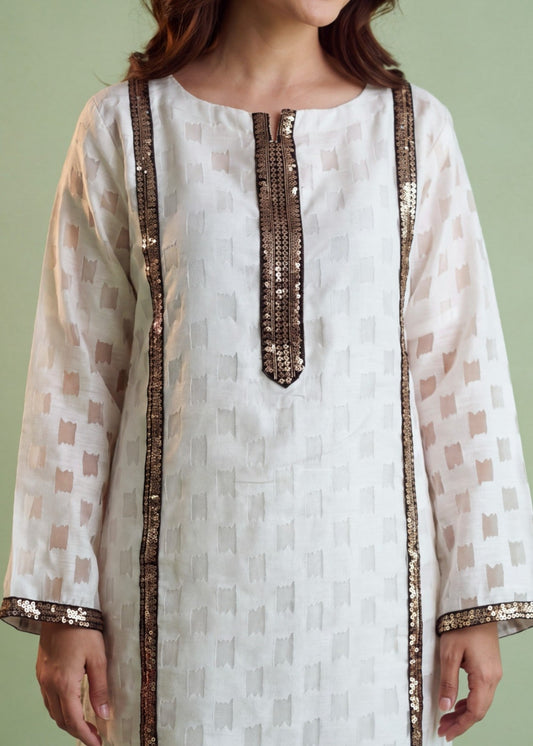 Ladies White Embroidered Silk Kurta Suit Online in UK USA Canada