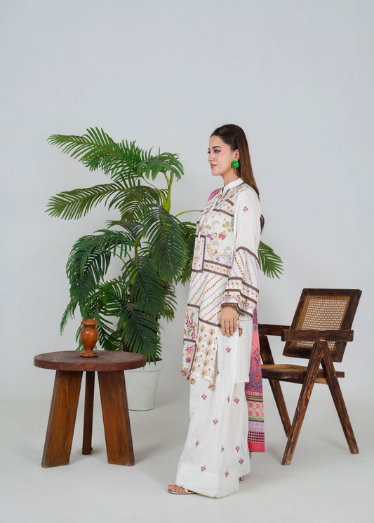 Ladies White Embroidered Silk Shalwar Kameez Online in UK USA Canada