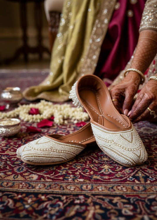 Ladies White Embroidered Wedding Khussa Online in KSA Riyadh Saudi Arabia Oman Bahrain Qatar