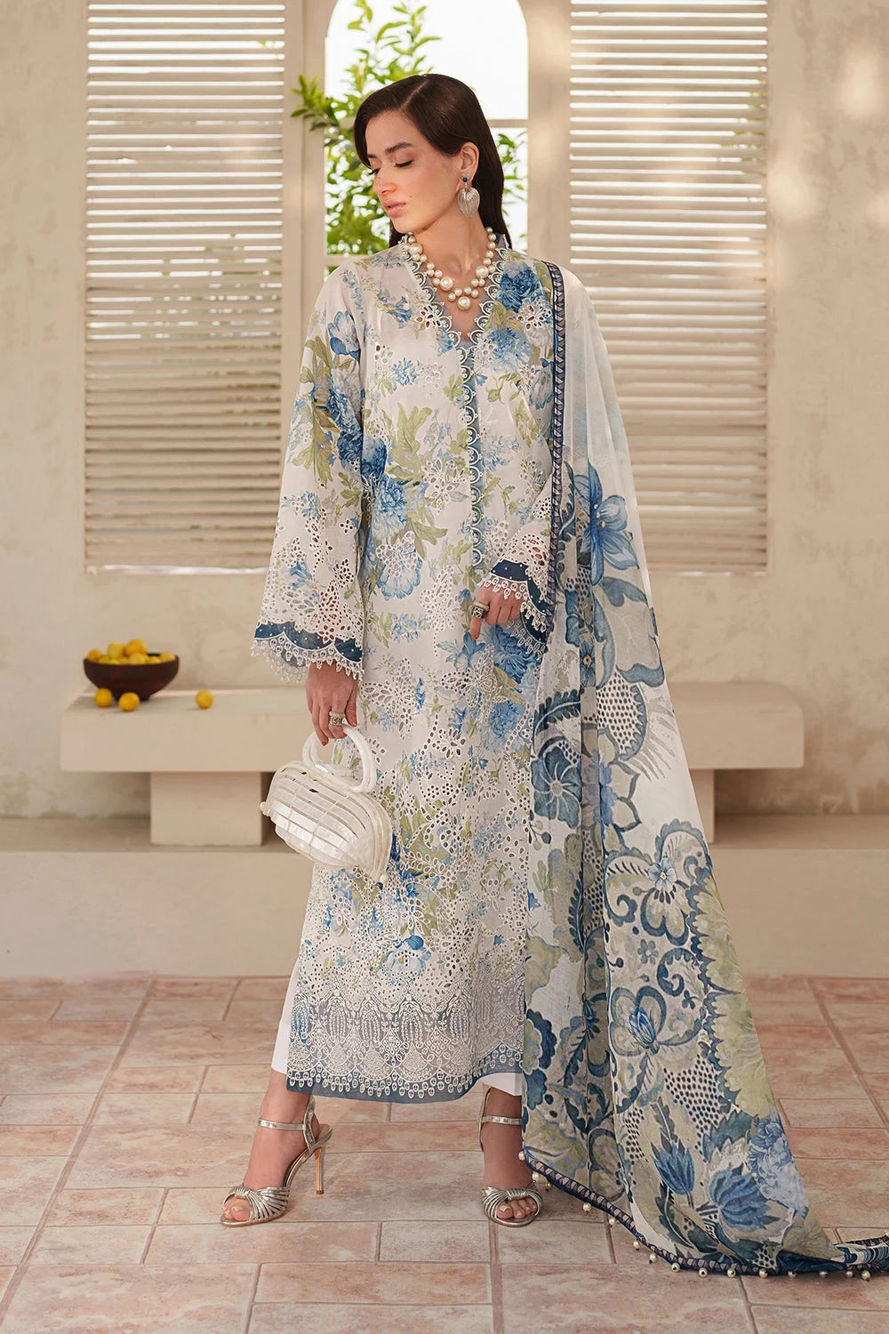 Ladies White Lawn Pakistani Suit Online in KSA Riyadh Saudi Arabia Oman Bahrain Qatar