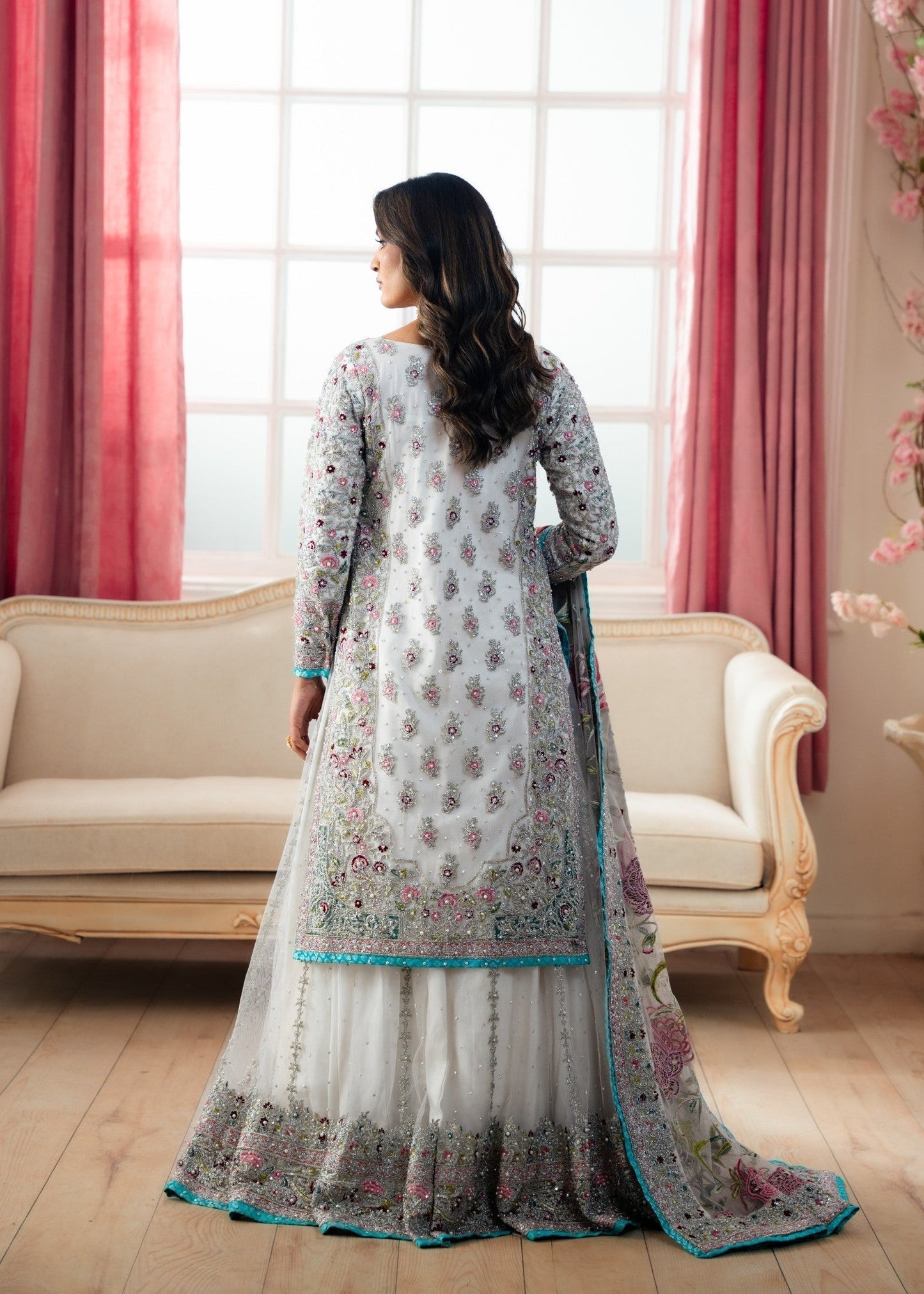 Ladies White Net Wedding Outfit Online in UK USA Canada