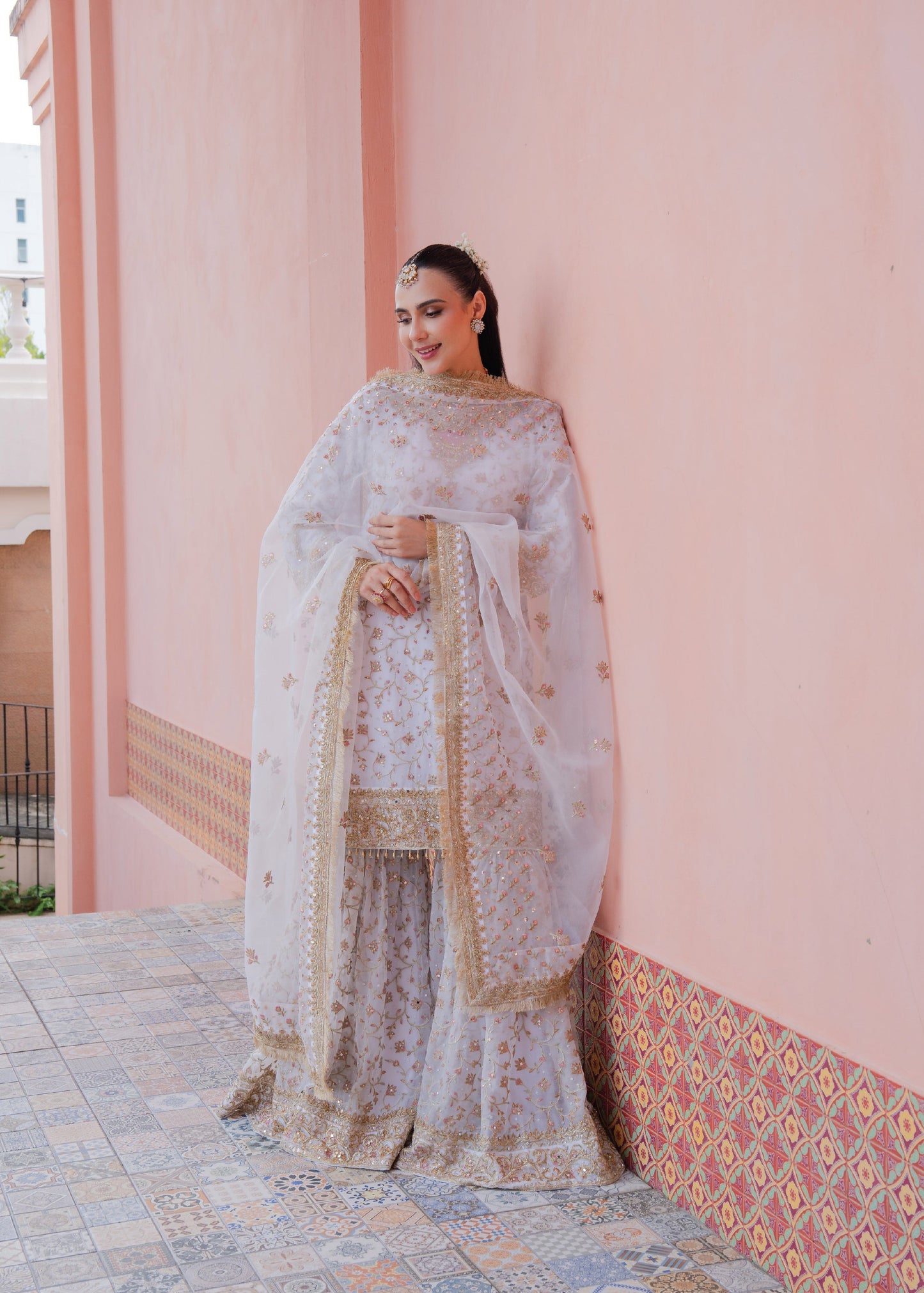Ladies White Organza Wedding Sharara Online in UK USA Canada