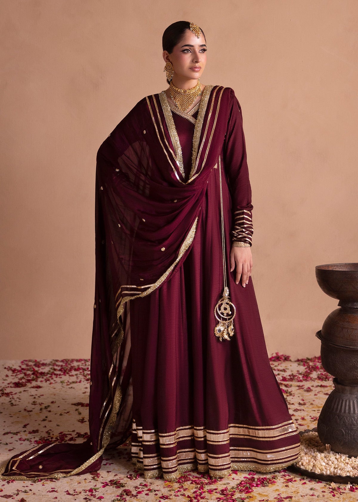Ladies Wine Angrakha Style Shalwar Kameez Online in UK USA Canada