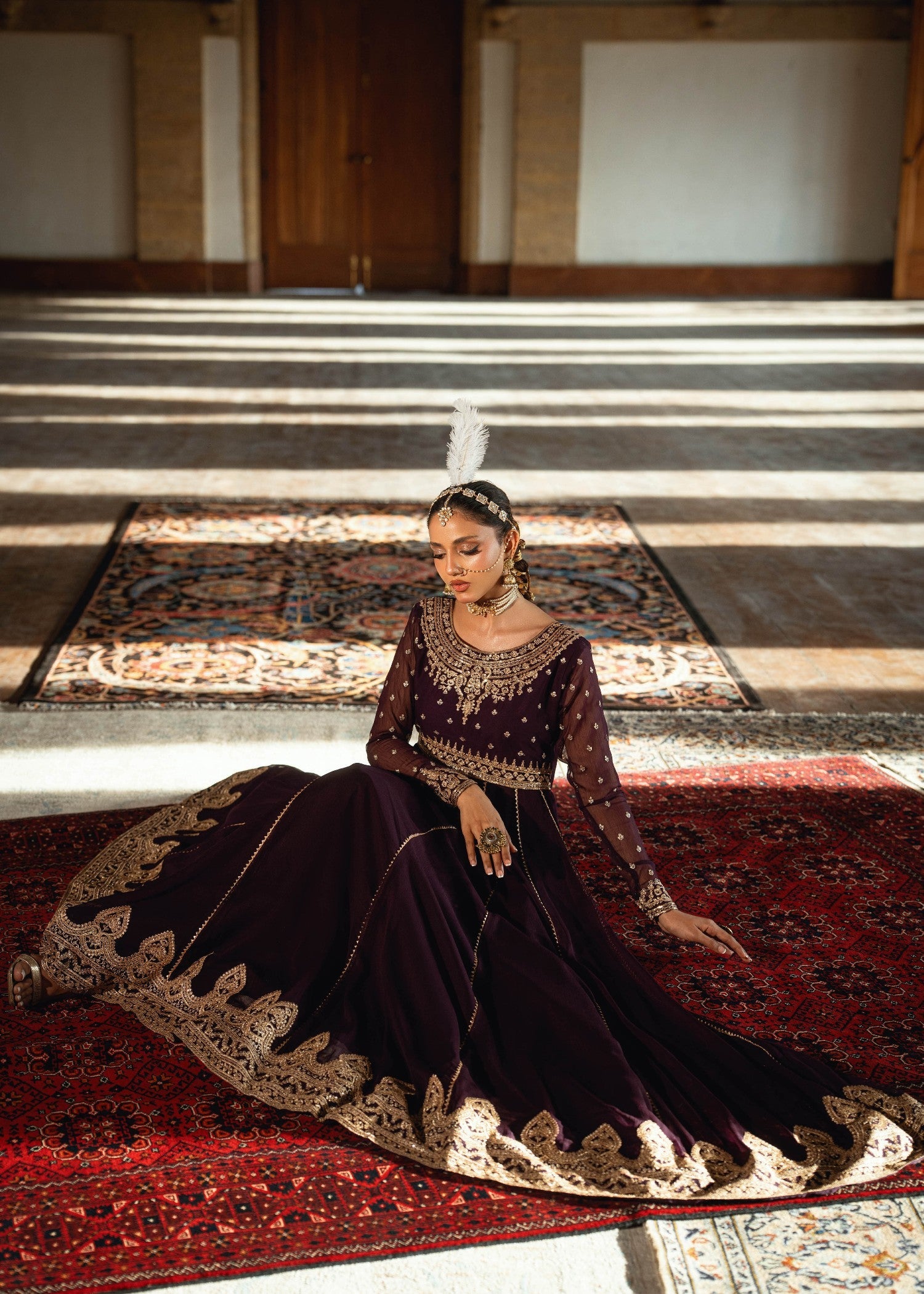 Ladies Wine Chiffon Party Wear Embroidered Maxi Online in UK USA Canada