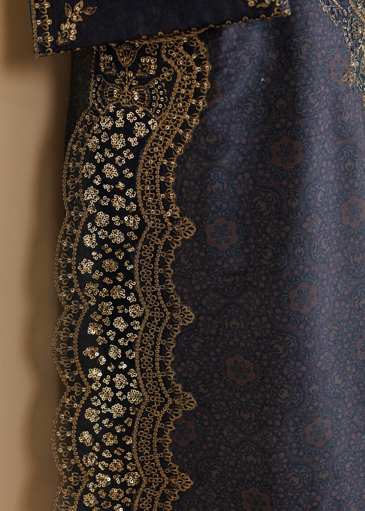Ladies Winter Wear Midnight Blue Embroidered Khaddar Suit Online in Sri Lanka India Australia