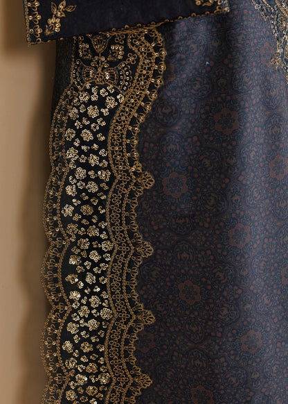 Ladies Winter Wear Midnight Blue Embroidered Khaddar Suit Online in Sri Lanka India Australia