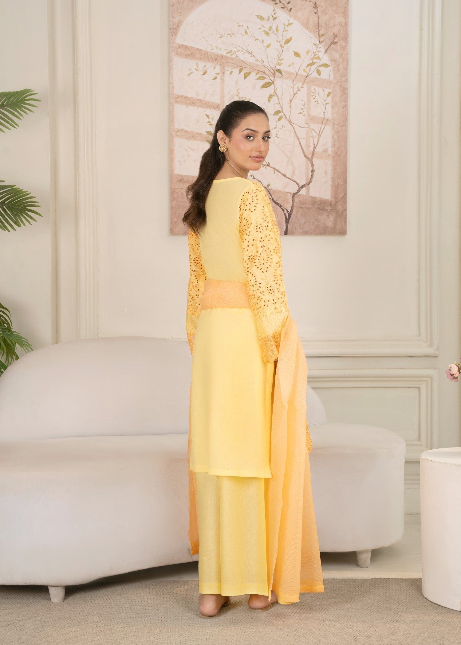 Ladies Yellow Embroidered Cotton Suit Online in UK USA Canada
