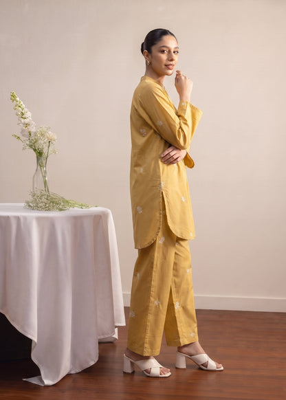 Ladies Yellow Embroidered Lawn Kurta Pajama Online in UK USA Canada