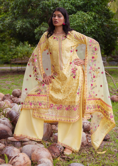 Ladies Yellow Embroidered Lawn Salwar Kameez Online in UK USA Canada