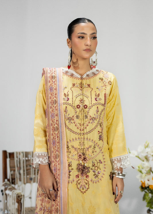 Ladies Yellow Embroidered Silk Kurta Suit Online in UK USA Canada