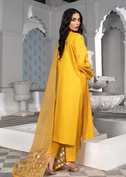 Ladies Yellow Embroidered Silk Suit with Organza Dupatta Online in UK USA Canada