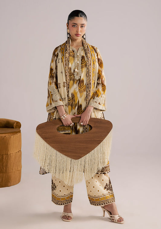 Ladies Yellow Orange Embroidered Lawn Suit Online in UK USA Canada