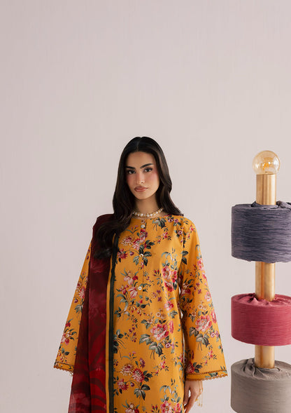 Ladies Yellow Orange Embroidered Lawn Suit Online in UK USA Canada