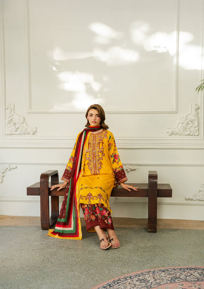 Ladies Yellow-Orange Embroidered Suit Online in UK USA Canada