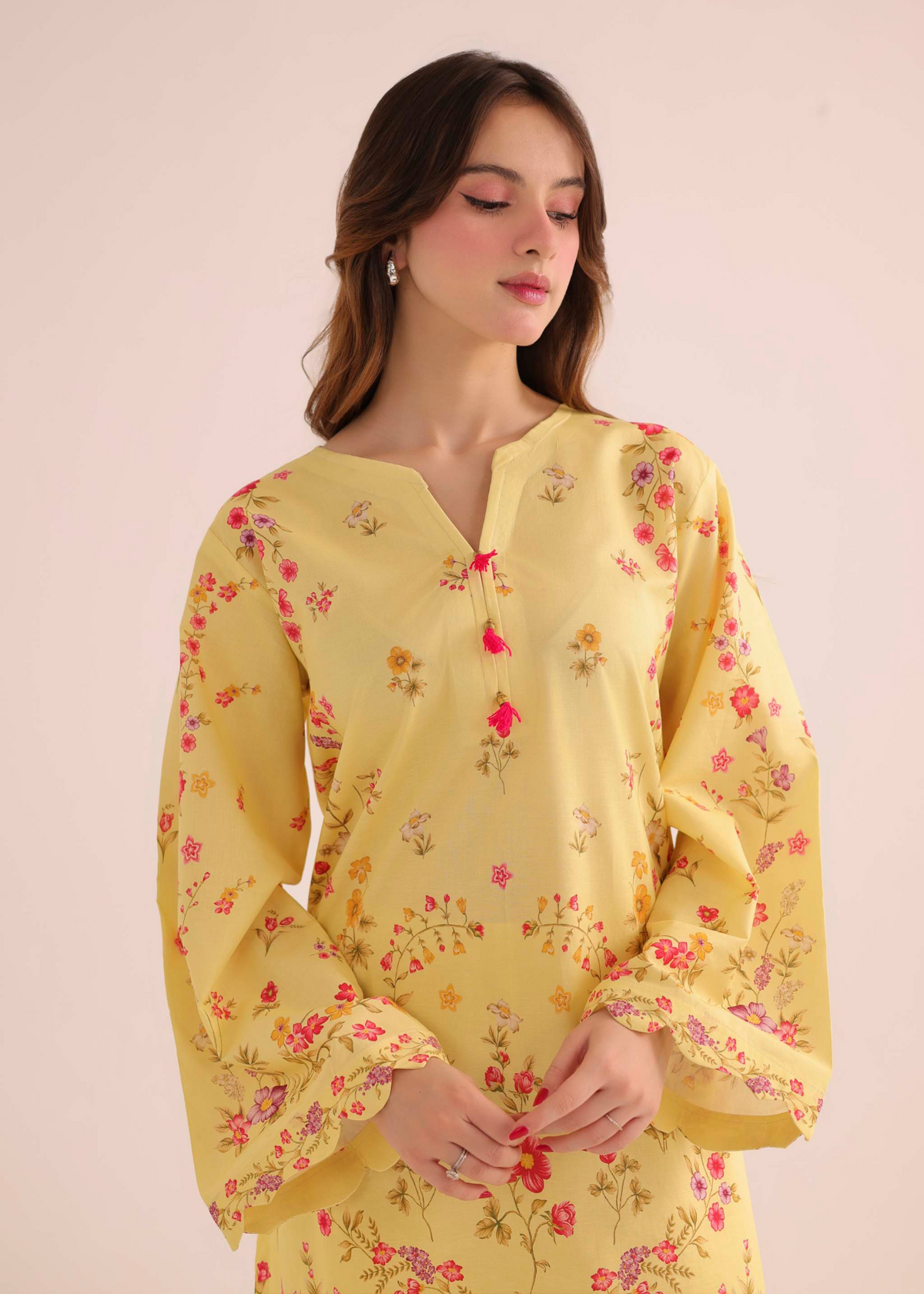 Ladies Yellow Printed Cotton Lawn Kurta Pajama Online in UK USA Canada