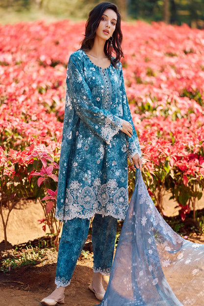 Navy Blue Printed Chikankari Lawn Suit