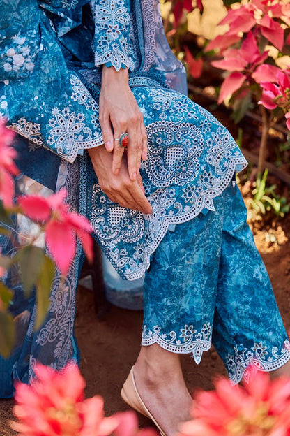 Navy Blue Printed Chikankari Lawn Suit