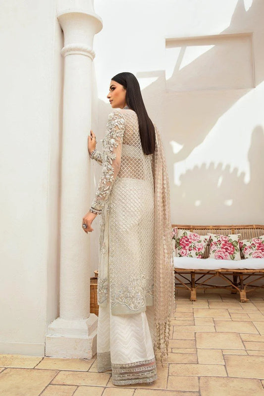 White & Silver Handmade Suit with 3D Work