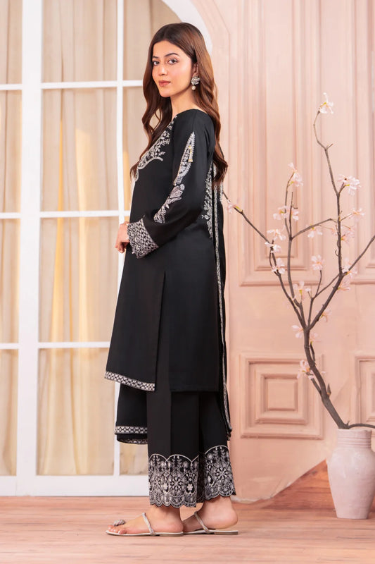 Black Dhanak Embroidered Kurta Set with Dupatta