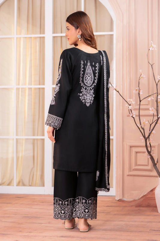 Black Dhanak Embroidered Kurta Set with Dupatta