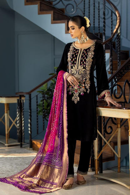 Black Readymade Hand Embroidered Velvet Suit