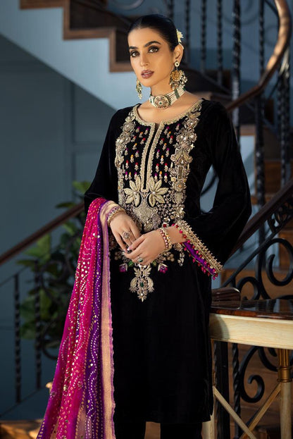 Black Readymade Hand Embroidered Velvet Suit