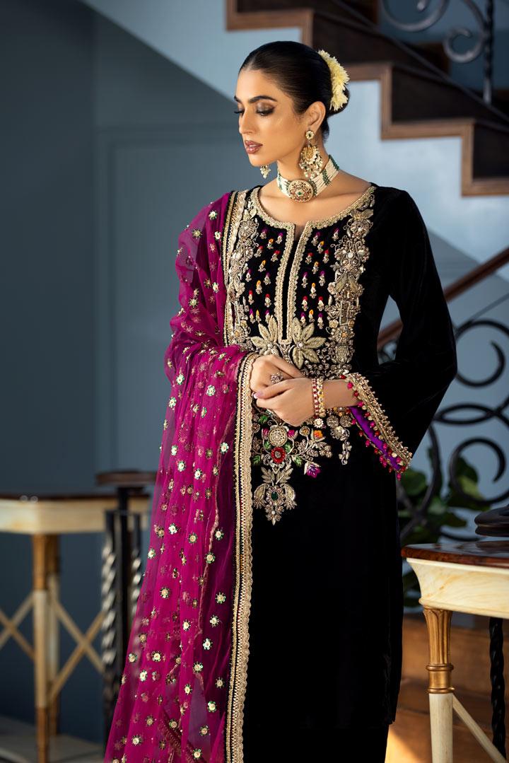 Black Readymade Hand Embroidered Velvet Suit