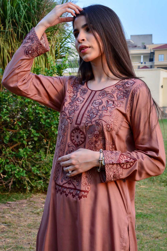 Brown Kurta with Straight Pants