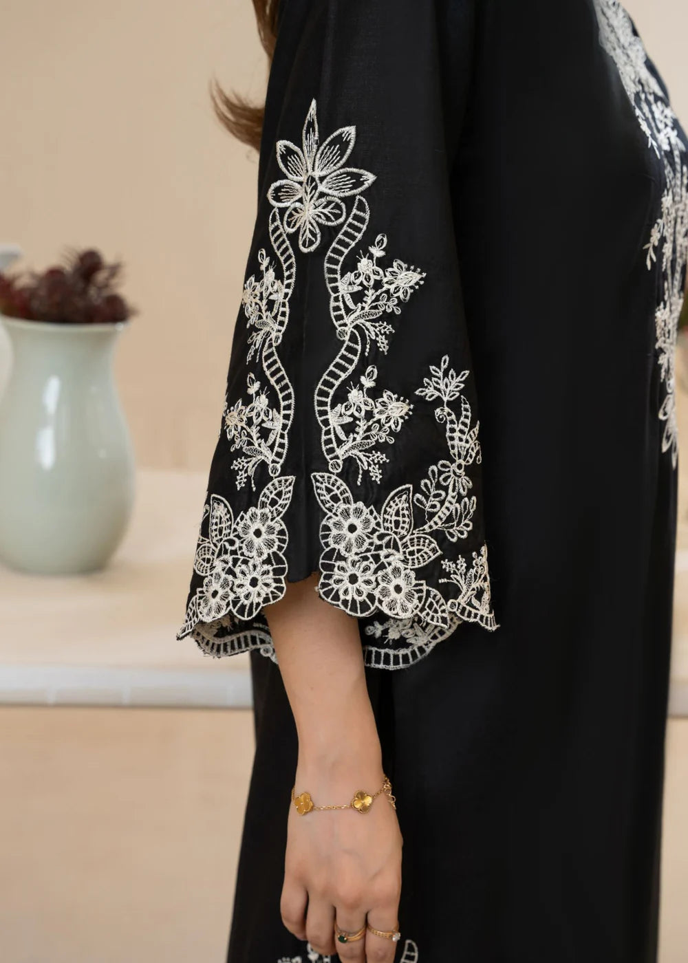 Black Cut Work Embroidered Cotton Kurta Set