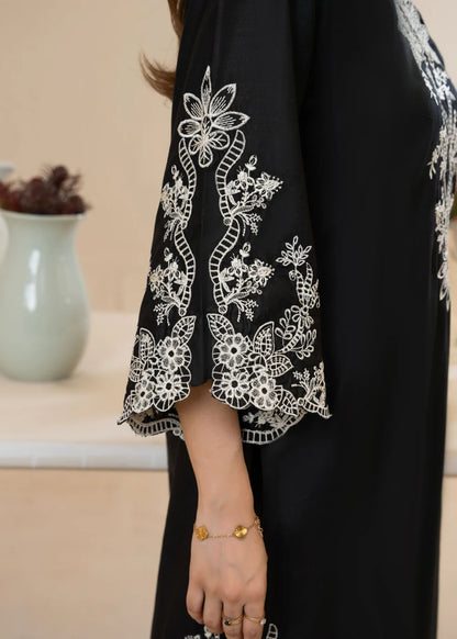 Black Cut Work Embroidered Cotton Kurta Set