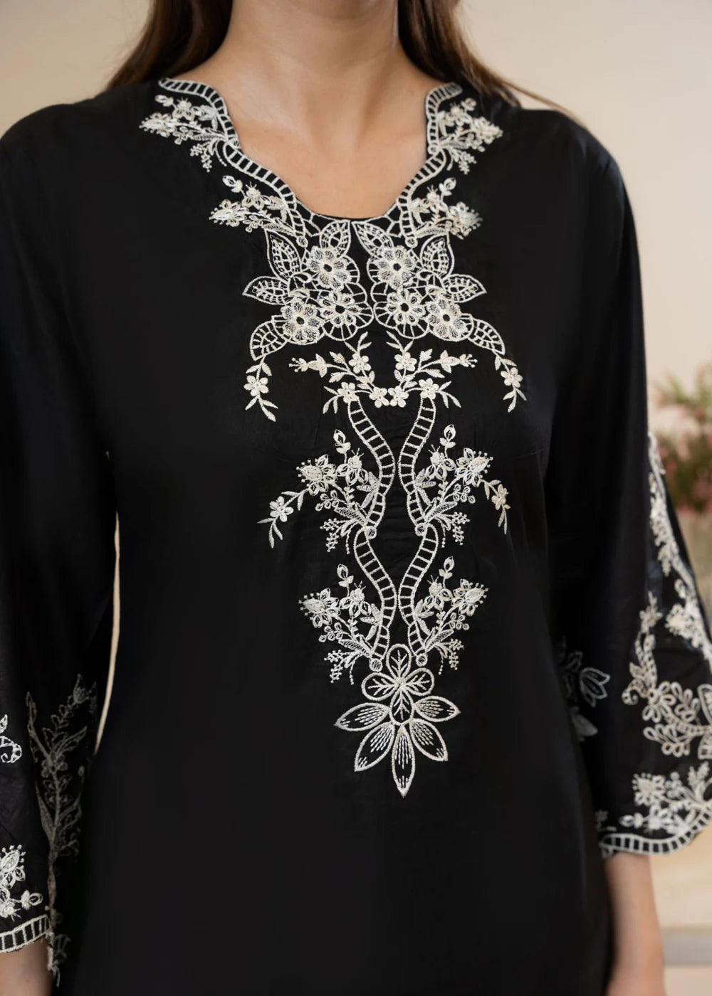 Black Cut Work Embroidered Cotton Kurta Set