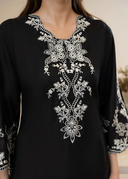 Black Cut Work Embroidered Cotton Kurta Set