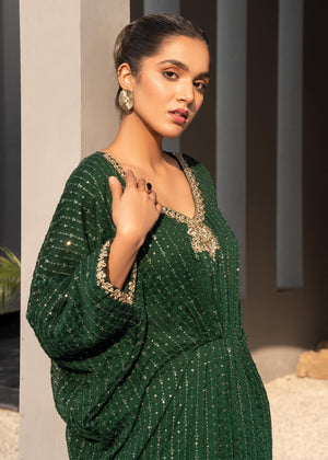 Green Chiffon Sequins Embroidered Kaftan