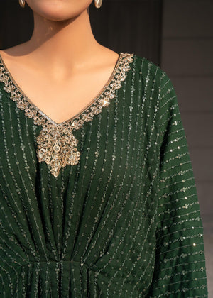 Green Chiffon Sequins Embroidered Kaftan