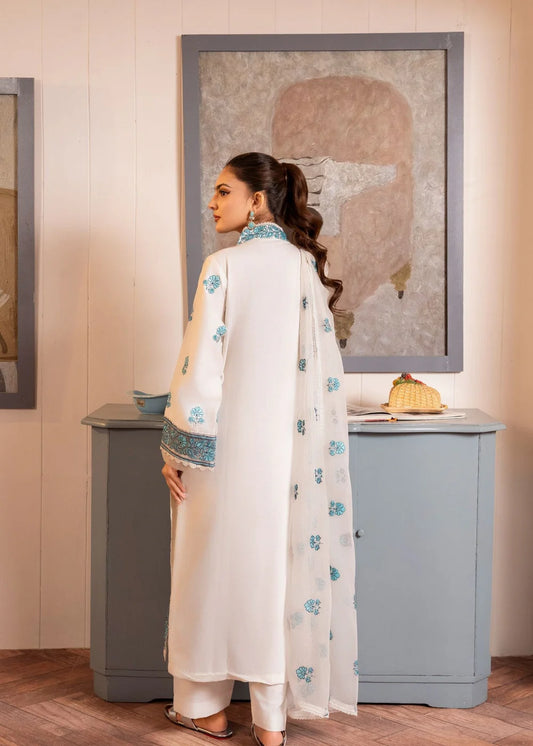 Off White Embroidered Linen Kurta Set with Dupatta