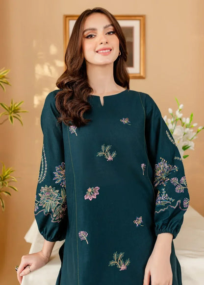 Teal Blue Embroidered Cotton Kurta Set