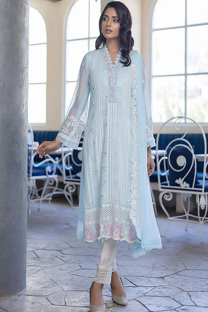 Sea Blue Chiffon Embroidered Suit
