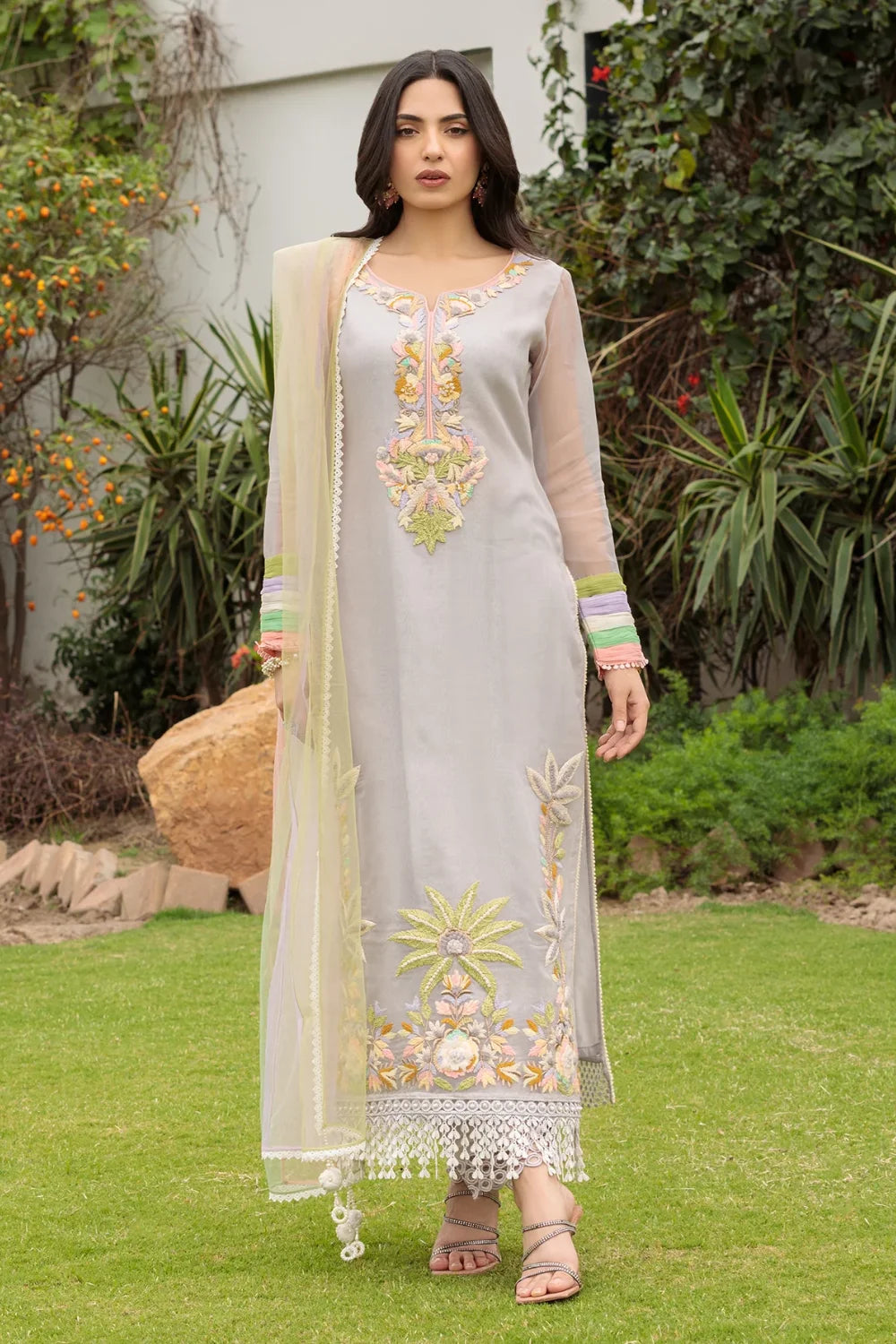 Hand Embroidered Pure Organza Suit