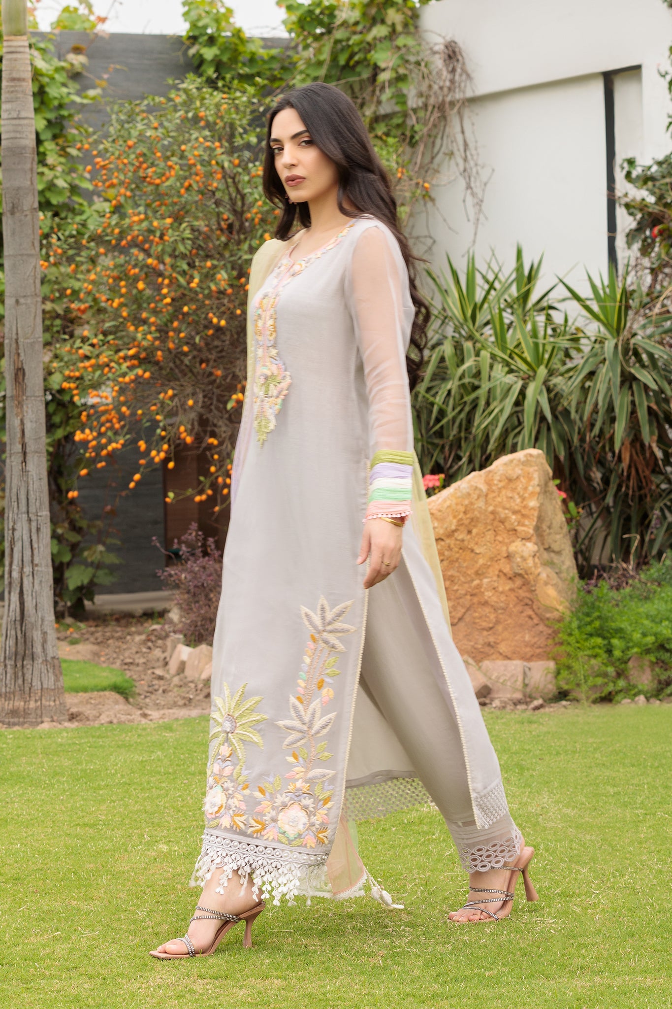 Hand Embroidered Pure Organza Suit