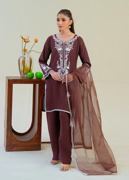 Brown Viscose Raw Silk Embroidered Kurta Set with Dupatta