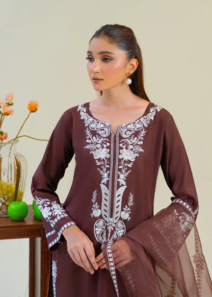 Brown Viscose Raw Silk Embroidered Kurta Set with Dupatta
