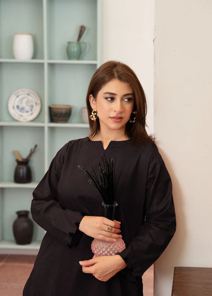 Black Cotton Farshi Shalwar Suit with Pearl Details