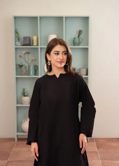 Black Cotton Farshi Shalwar Suit with Pearl Details