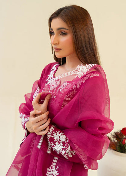 Magenta Pink Viscose Raw Silk Embroidered Kurta Set with Dupatta