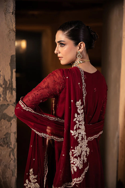 Red Sequins Embroidered Chiffon Suit